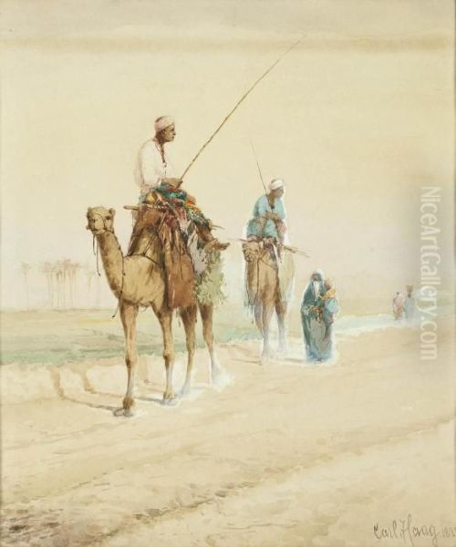 Arab Travellers On An Egyptian Road Oil Painting by Carl Haag