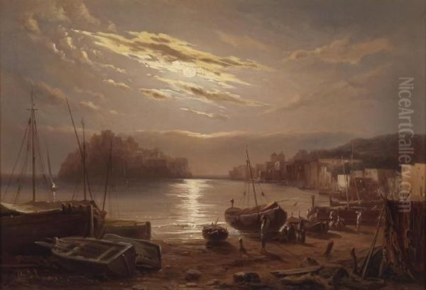 Evening In A Fishing Village Oil Painting by Carl Haase