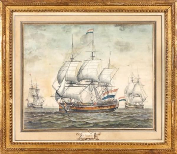 Navires De Guerre Hollandais Oil Painting by Jacob Philipp Hackert