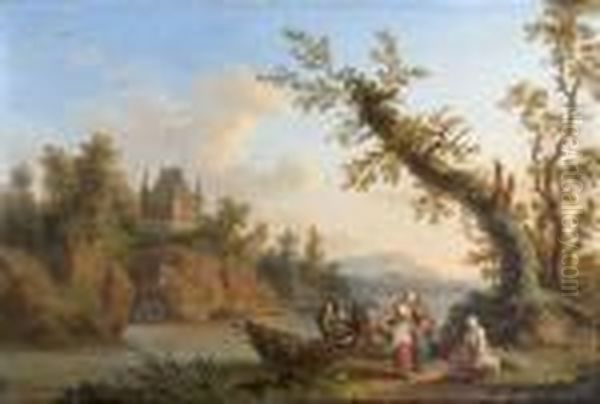 Deux Paysages Fluviaux Animes De Personnages Oil Painting by Jacob Philipp Hackert