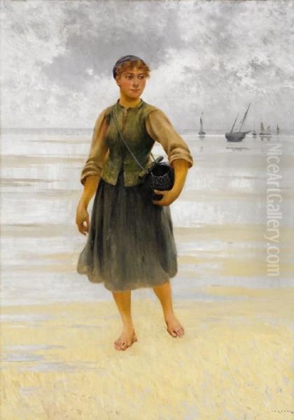 Musselplockerska Oil Painting by August Wilhelm Nikolaus Hagborg