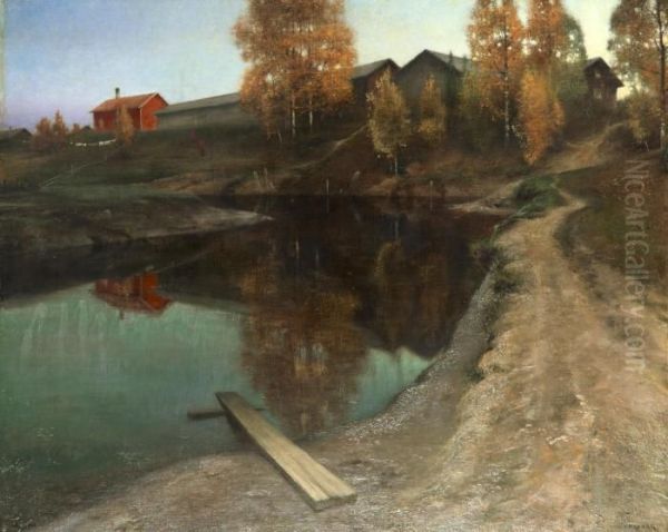 Aftonstamning I Dalarna Oil Painting by August Wilhelm Nikolaus Hagborg