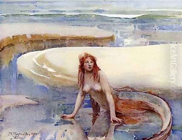 The rainbow lies in the curve of the sand Oil Painting by John Reinhard Weguelin