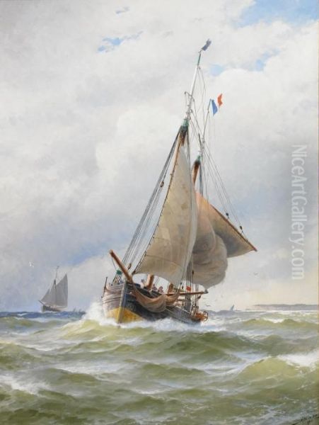 Fransk Chasse-maree I Engelska Kanalen Oil Painting by Jakob Hagg