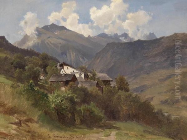 Alpine Scene Oil Painting by Ludwig Halauska