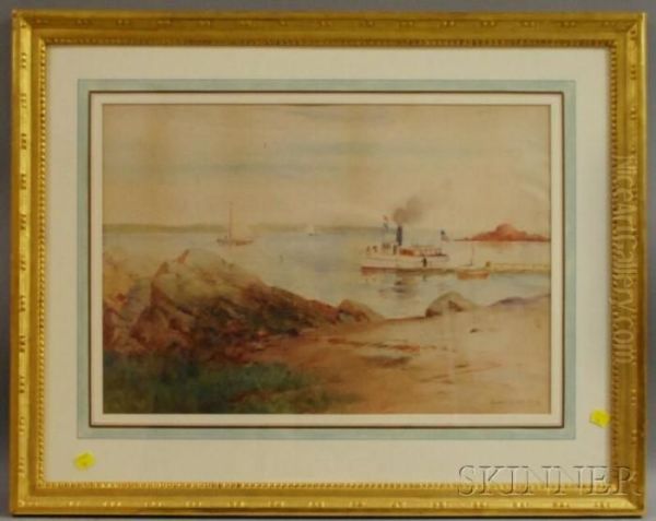 Ferry Boat At Dock Oil Painting by Hendricks A. Hallett