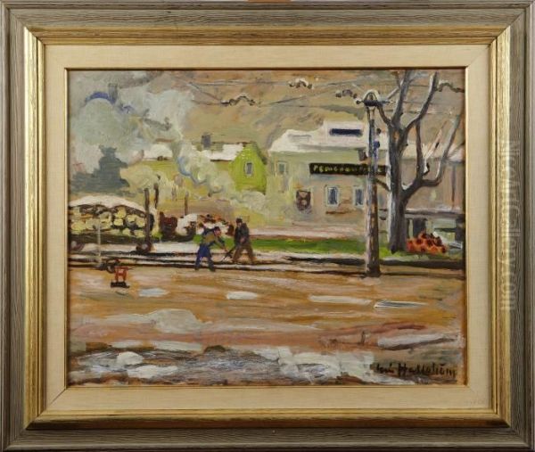 Vinterbild Fransundbyberg Oil Painting by Eric Hallstrom