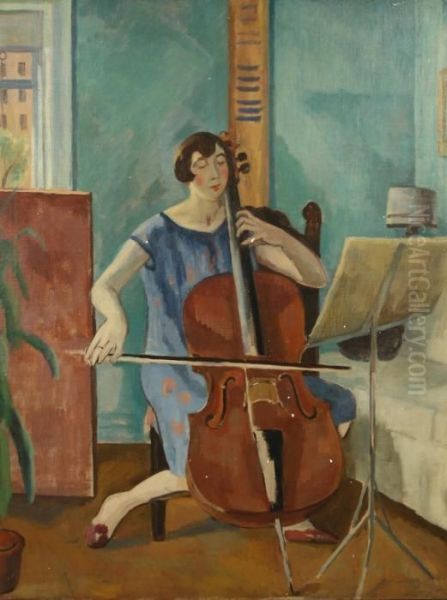 The Cellist Oil Painting by Samuel Halpert