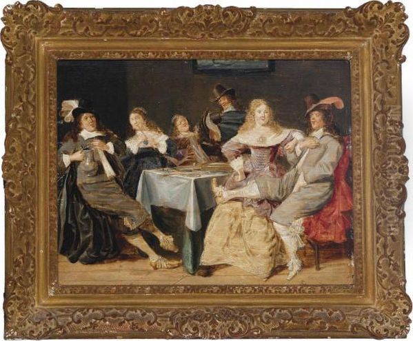 Elegant Company Making Merry In An Interior Oil Painting by Dirck Hals