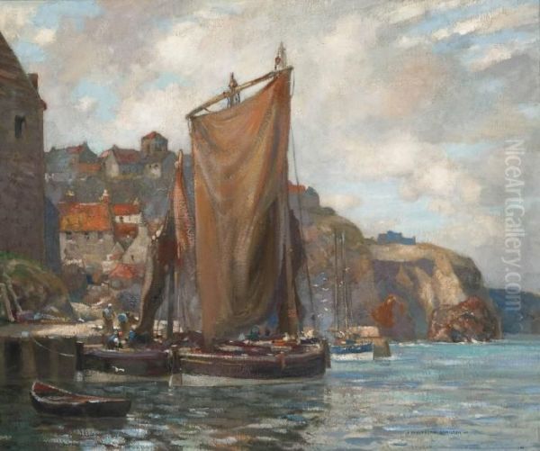 A Fife Harbour Oil Painting by James Whitelaw Hamilton