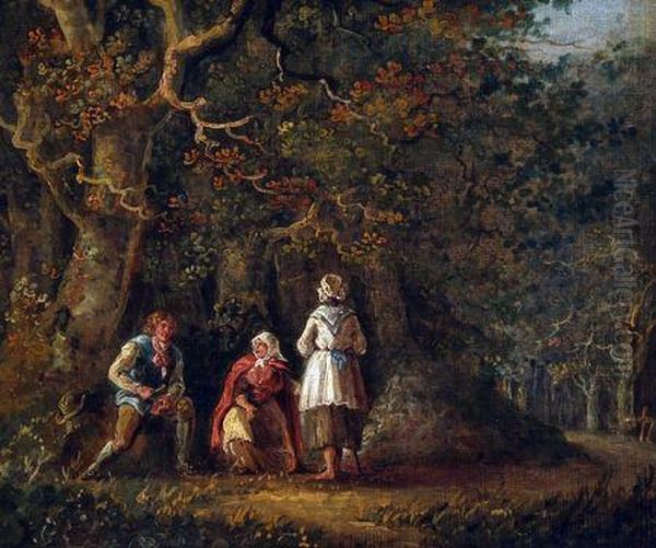 Figures In Woodland Oil Painting by Thomas Hand