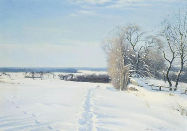 Footprints In The Snow Oil Painting by Sigvard Hansen