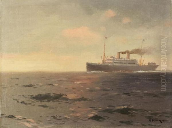 Steamboat Oil Painting by Aleksei Vasilievich Hanzen