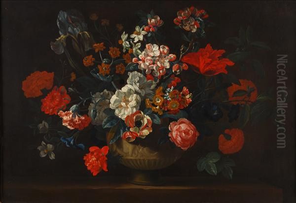 Still Life With A Vase Of Flowers On A Ledge Oil Painting by Pieter Hardime