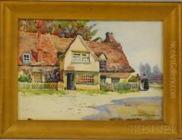 Conversing Outside A Country Cottage Oil Painting by Melbourne Havelock Hardwick