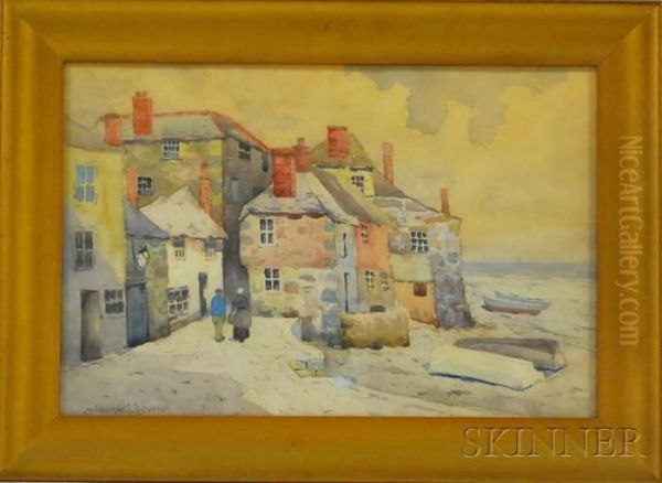 Seaside Village Oil Painting by Melbourne Havelock Hardwick