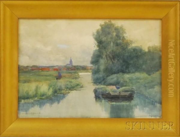 Country Pond Oil Painting by Melbourne Havelock Hardwick