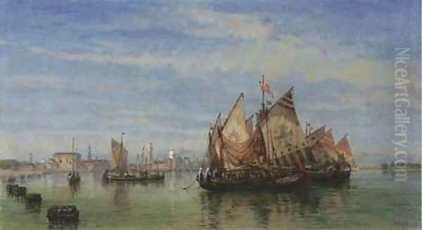 Fishing boats on the lagoon, Venice Oil Painting by William Wyld