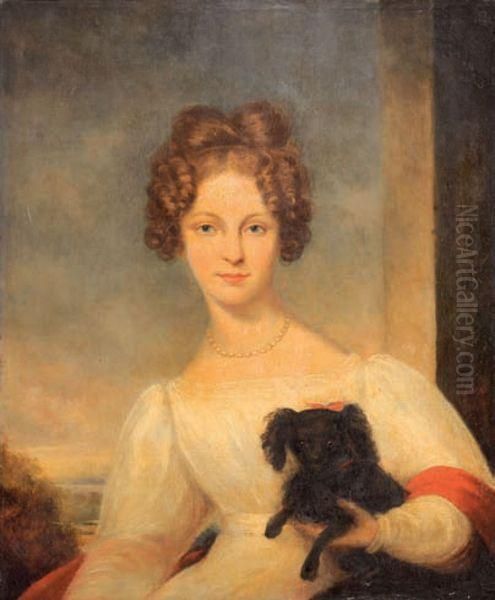 Portrait De Dame Au Chien Oil Painting by George Henry Harlow