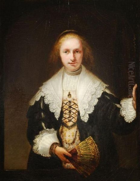 Lady With A Fan Oil Painting by Rembrandt Van Rijn