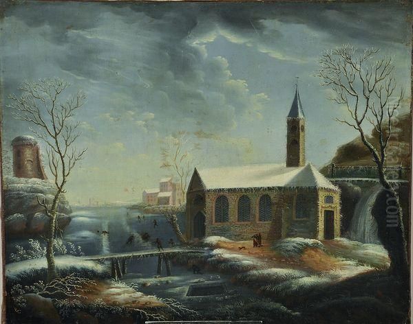 paysage De Neige Oil Painting by Anton Friedrich Harms