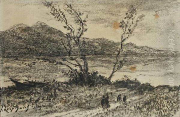 Promeneurs Dans Un Paysage Montagneux Oil Painting by Henri-Joseph Harpignies