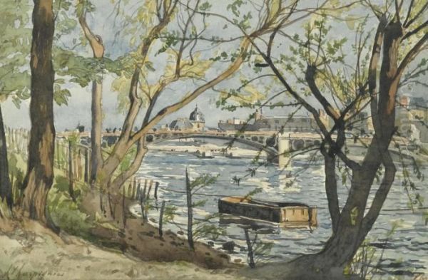 Le Pont Du Carrousel Sur La Seine Oil Painting by Henri-Joseph Harpignies