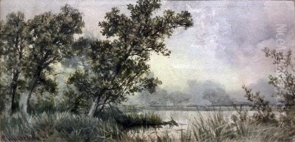 View Of The Norfolk Broads Oil Painting by Charles Harmony Harrison