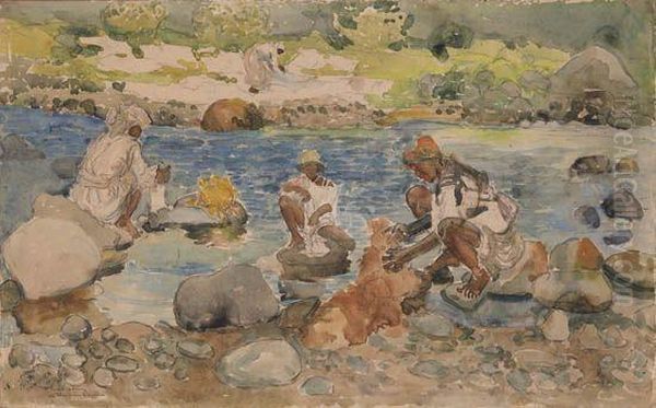 Washerwomen On The Roseau River, Dominica Oil Painting by Pop Hart