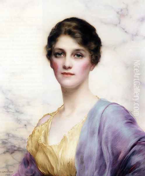 An Emerald Eyed Beauty Oil Painting by William Clarke Wontner