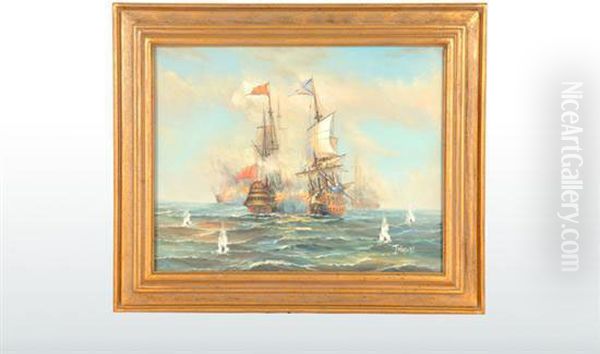 Batalla Naval Oil Painting by John Rabone Harvey