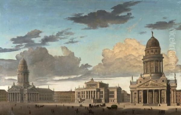 Gendarmenmarkt In Berlin Oil Painting by Carl Georg Adolf Hasenpflug