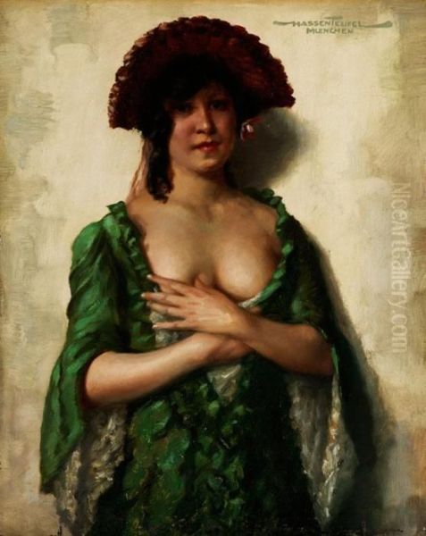 Dreiviertelbildnis Einer Jungen Frau In Spanischer Kleidung Oil Painting by Hans Hassenteufel