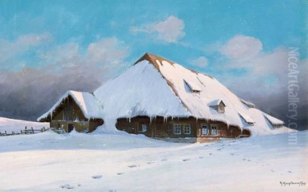 Black Forest Farmhouse In The Glow Of The Sunset Oil Painting by Karl Hauptmann