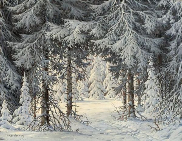 Winter Forest With Glade Oil Painting by Karl Hauptmann