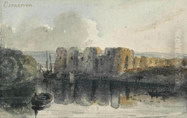 Caernarvon Castle Viewed From The Menai Strait Oil Painting by William Havell