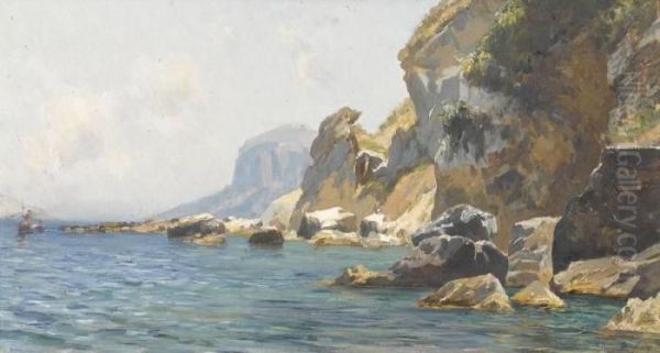 Felsiger Kustenabschnitt Auf Capri Oil Painting by Bernard Hay