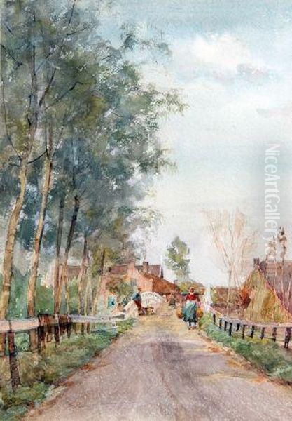 In A Dutch Village Oil Painting by Claude Hayes