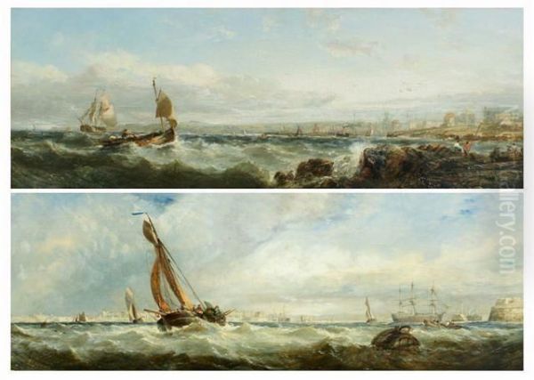 A Dutch Vessel Off Portsmouth From Ship Buoy Oil Painting by Edwin Hayes