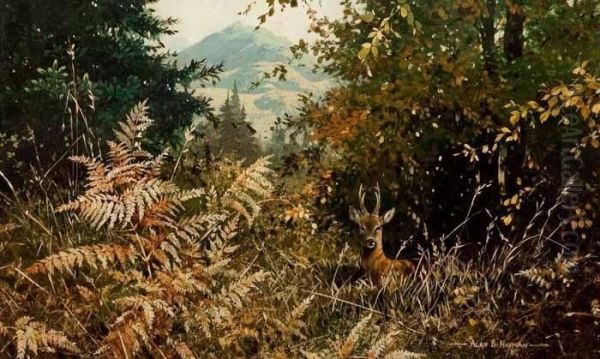 Stag In Landscape Oil Painting by Alan Hayman