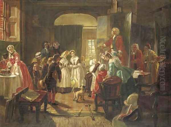 Hogarth's studio, 1739. Holiday visit of foundlings to view the portrait of Captain Coram Oil Painting by Leslie Mathew Ward