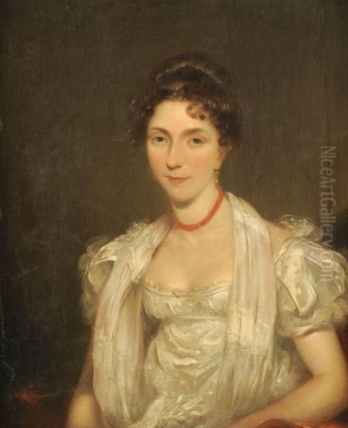 Portrait Of A Lady, Said To Be Mrs Faulkner, Nee Miles Oil Painting by Thomas Frank Heaphy