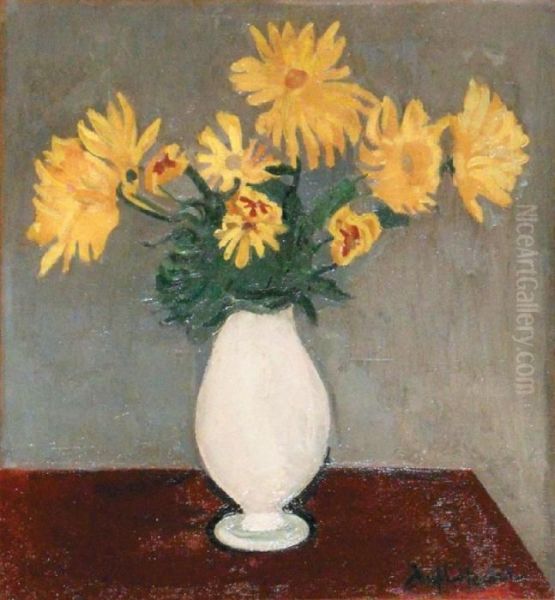 Bouquet De Marguerites Jaunes Oil Painting by Joseph Hecht