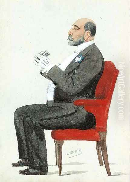 Portrait of a seated gentleman, wearing a black suit, holding opera glasses Oil Painting by Leslie Mathew Ward