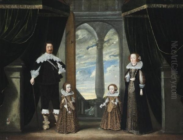 Group Portrait Of An Aristocratic Family Oil Painting by Wolfgang Heimbach