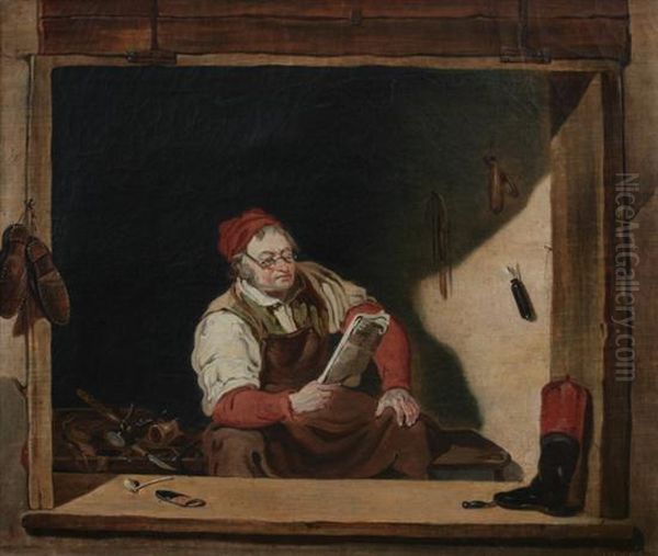 Shoe Cobbler Oil Painting by Johann Heiss