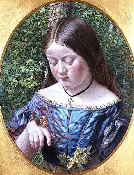 Girl with a Butterfly Oil Painting by William J. Webbe or Webb