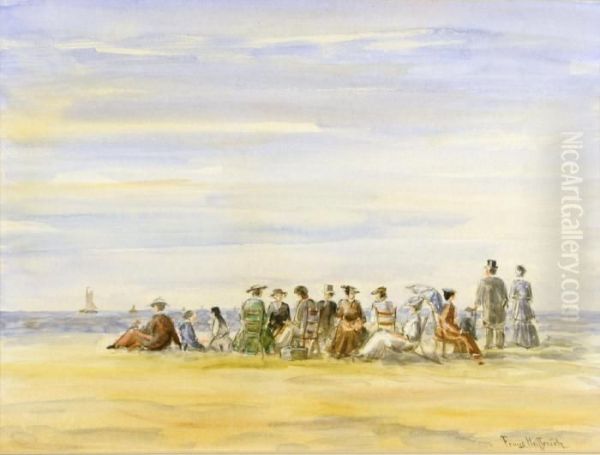 Scene De Plage Oil Painting by Fransiscus Willem Helfferich