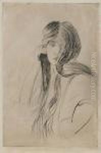 Girl With Long Hair Oil Painting by Paul Cesar Helleu