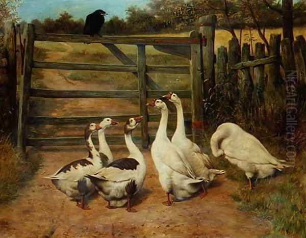 The Sermon - A Raven Addressing a Gaggle of Geese Oil Painting by Herbert William Weekes